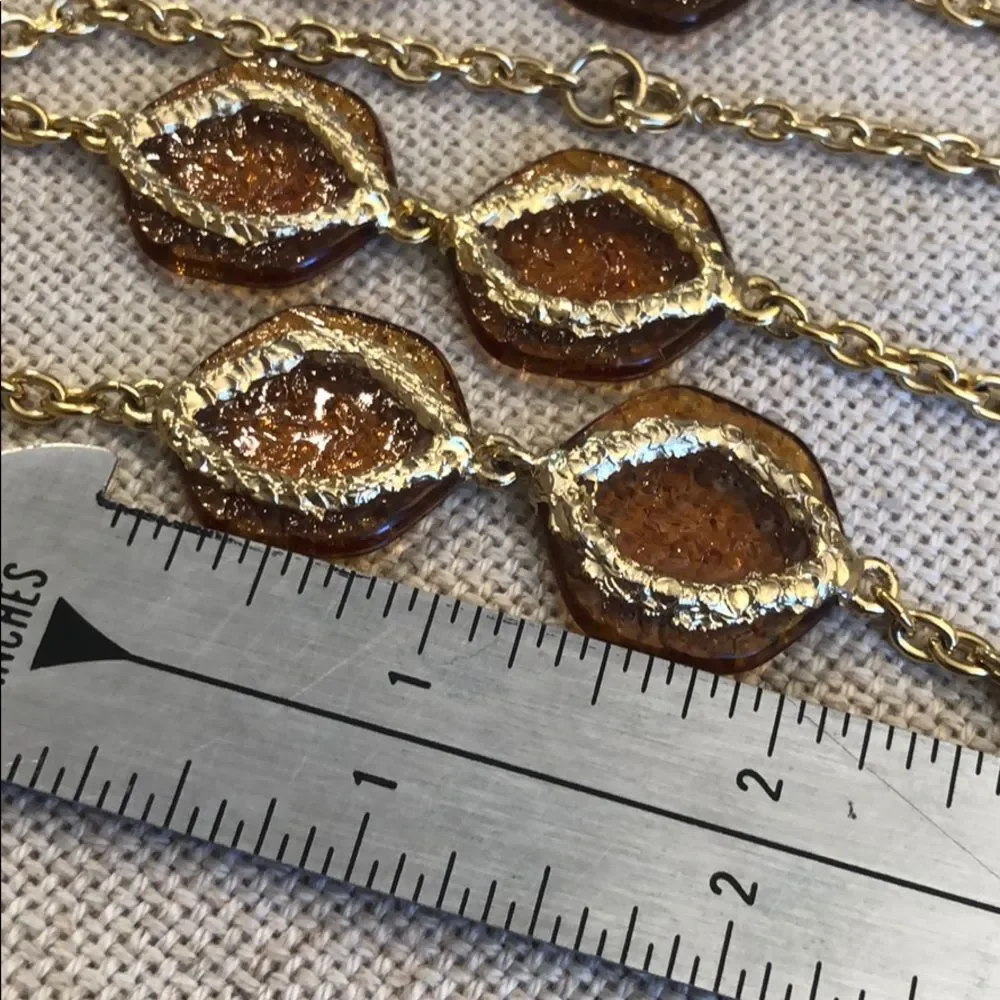 Vintage Station Necklace Amber Acrylic Accents